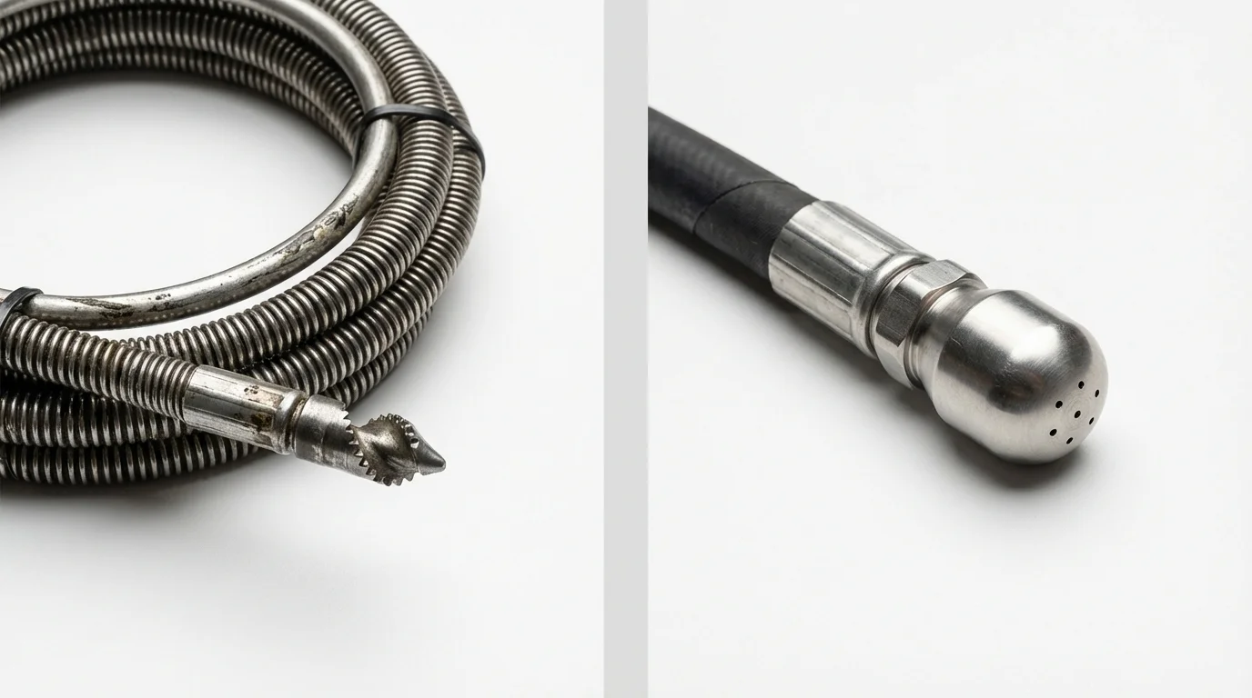 Drain snake cable and hydro jetting nozzle used for drain cleaning in Sibley, LA