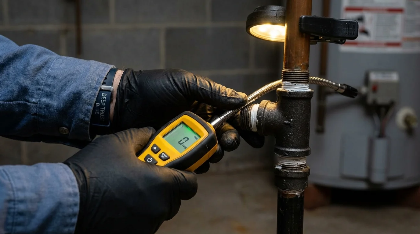 Gas leak detection with electronic sniffer by Johns Plumbing LLC in Sibley