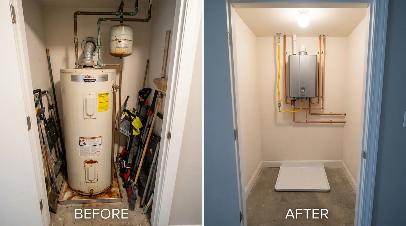 Tank water heater versus wall-mounted tankless unit comparison for Sibley, LA homeowners