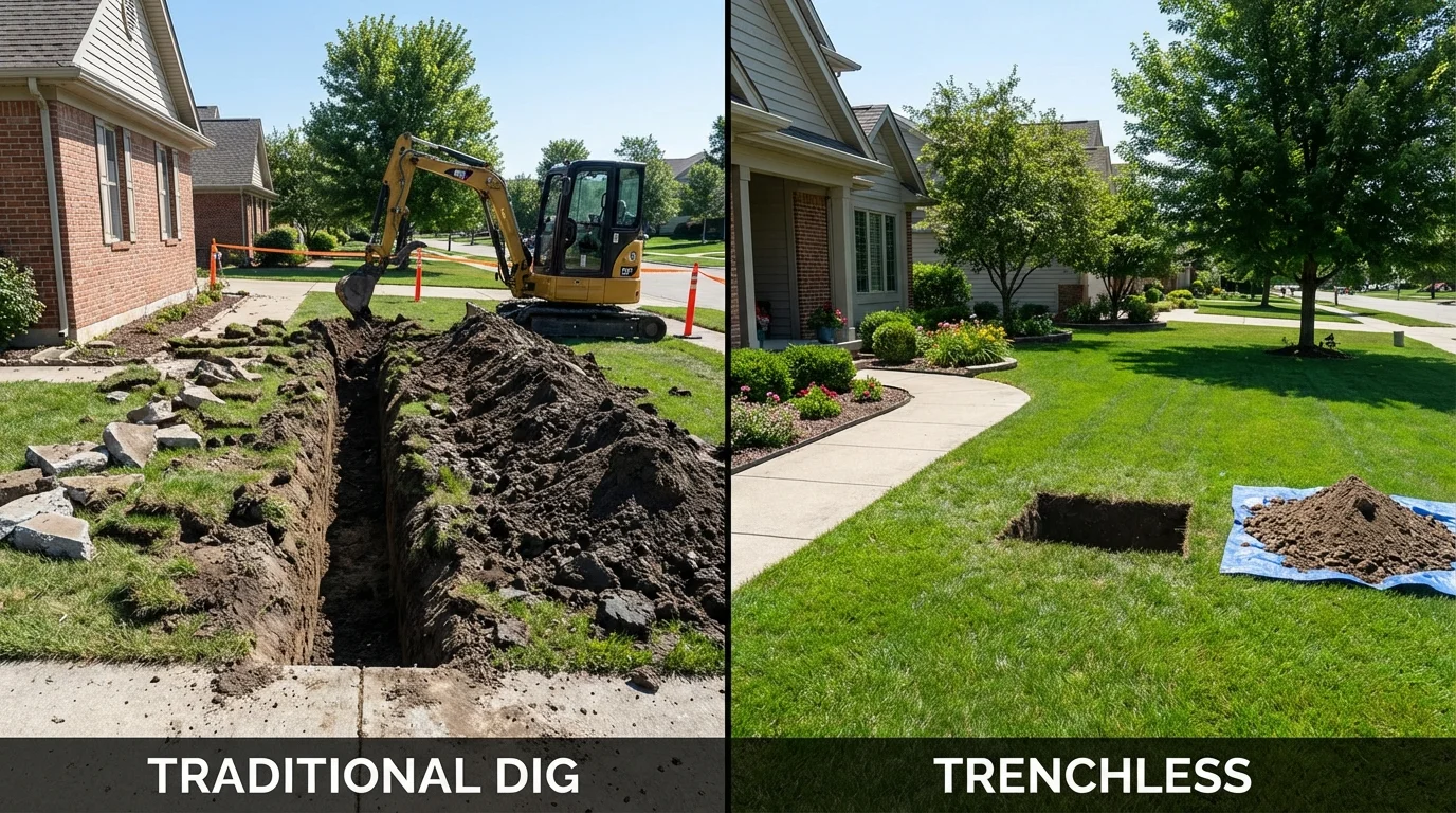 Trenchless sewer repair with minimal yard damage versus traditional excavation in Sibley, LA